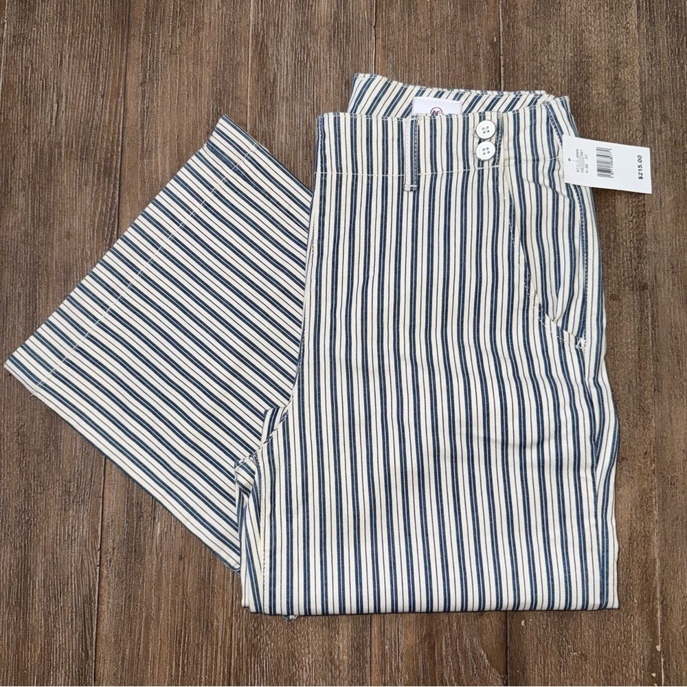 AG The High Rise Wide Leg Crop Stripped Trouser Pant Blue White - Picture 2 of 10